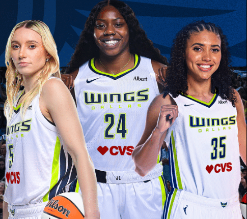 Three female WNBA basketball players posing together