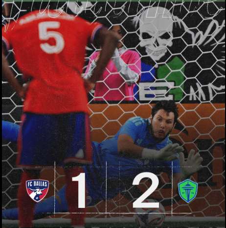 MLS Soccer match score, Seattle wins 2-1 vs FC Dallas