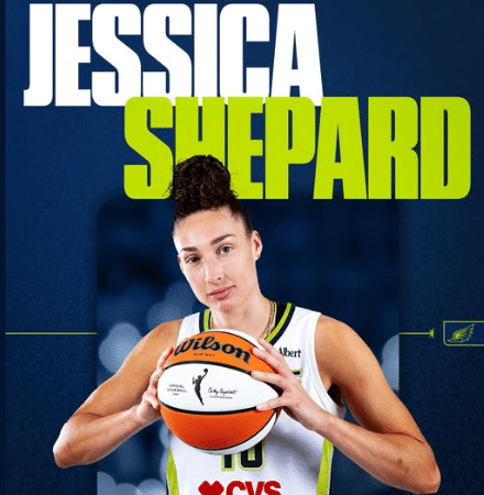 Jessica Sheppard WNBA Basketball player holding a ball.