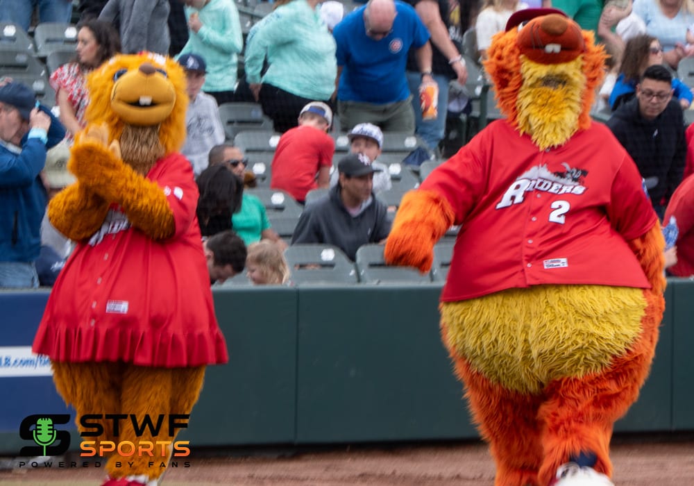 Frisco Roughrider mascots entertaining a crowd