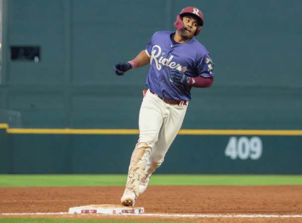 Frisco Roughriders Baseball player running to base