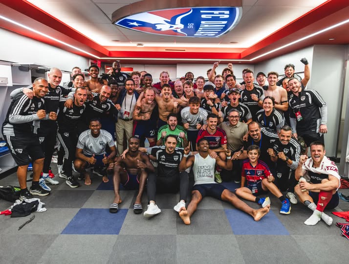 FC Dallas MLS Soccer team celebrating in locker room